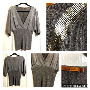 Belldini Plunge Neck Silver Embellishment Top SZ L